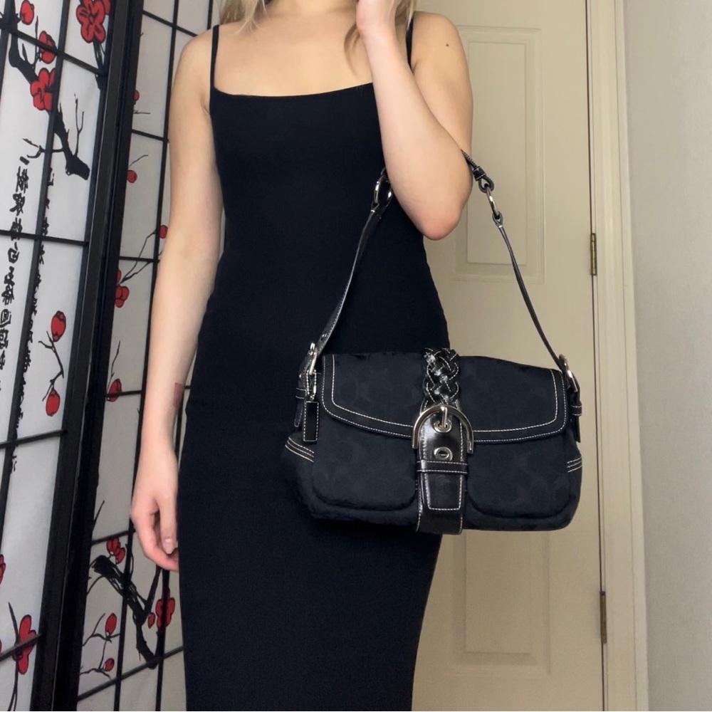 Vintage Black Coach Y2K Braided Soho Pochette Baguette Shoulder Mini-Bag Purse